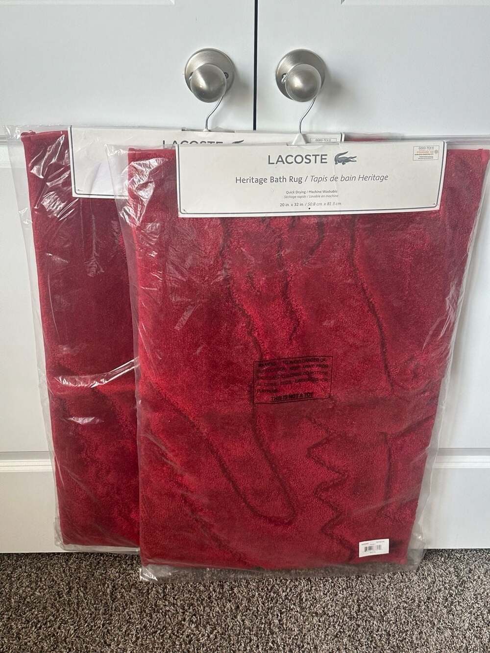 Lacoste Heritage Bath Rug Formula 1 Red 20 in x 32 in set of teo